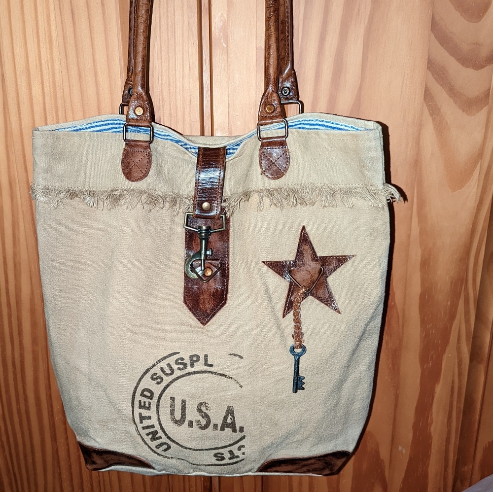 Vintage Mona B handbags made of recycled Army tarps and canvas
